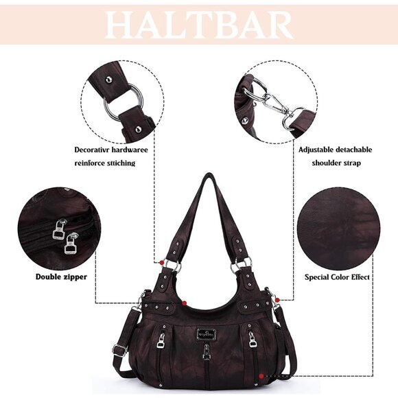 Versatile Faux Leather Hobo Satchel with Adjustable Strap - 3 Carrying Styles - Picture 5 of 6